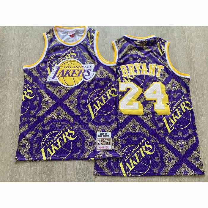 Camiseta Los Angeles Lakers Kobe Bryant NO 24 Mitchell & Ness 2007-08 Violeta2
